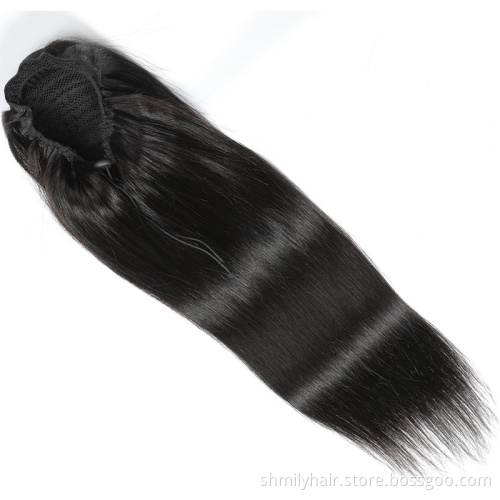 Brazilian Kinky Curly Straight Human Hair Drawstring Ponytail Clip In Hair Extensions Natural Color Puff Ponytail Products